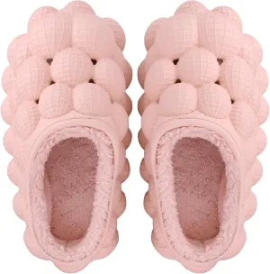 Bubble Slides with Fur for Women Men Winter Warm Fuzzy Plush Lining Thick Sole Bedroom House Slippers