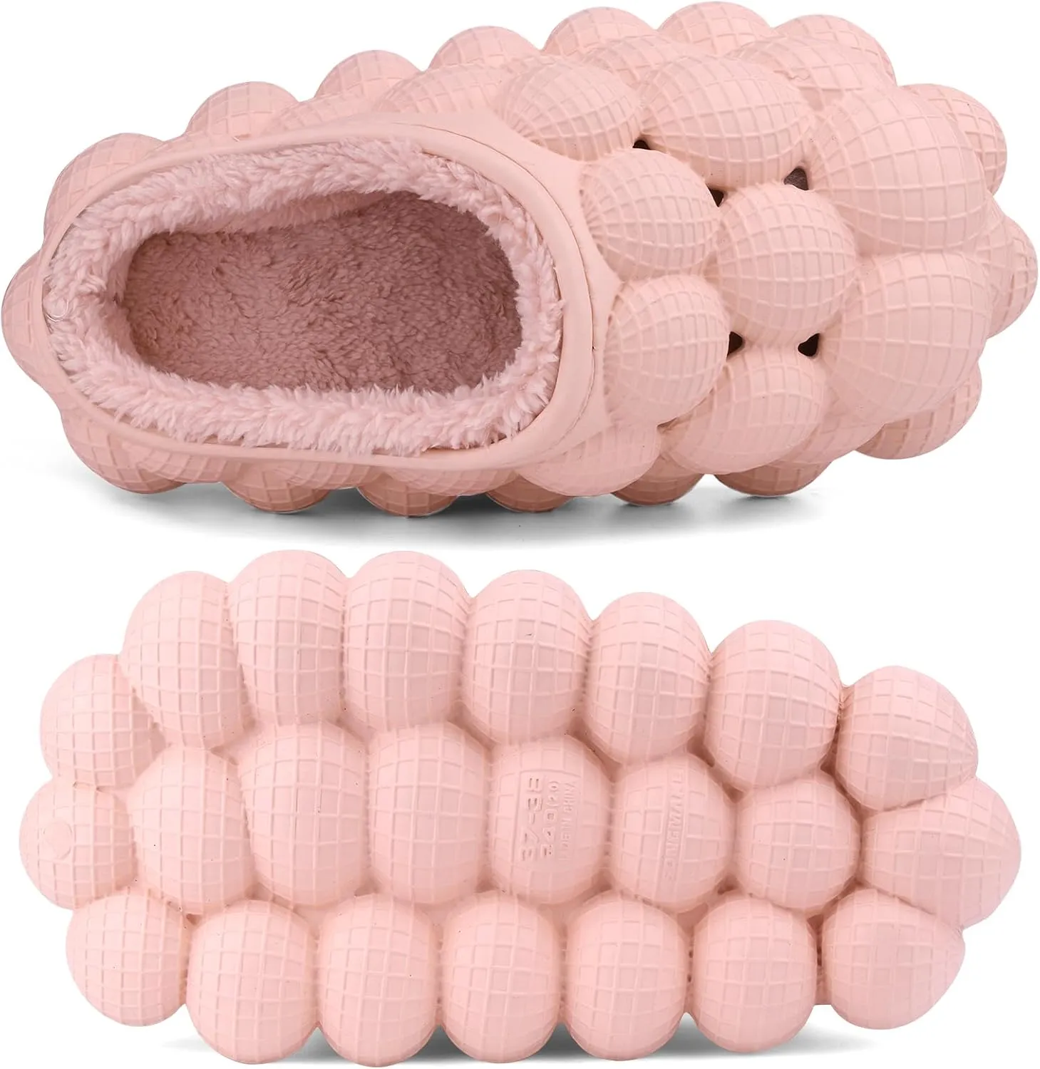 Bubble Slides with Fur for Women Men Winter Warm Fuzzy Plush Lining Thick Sole Bedroom House Slippers