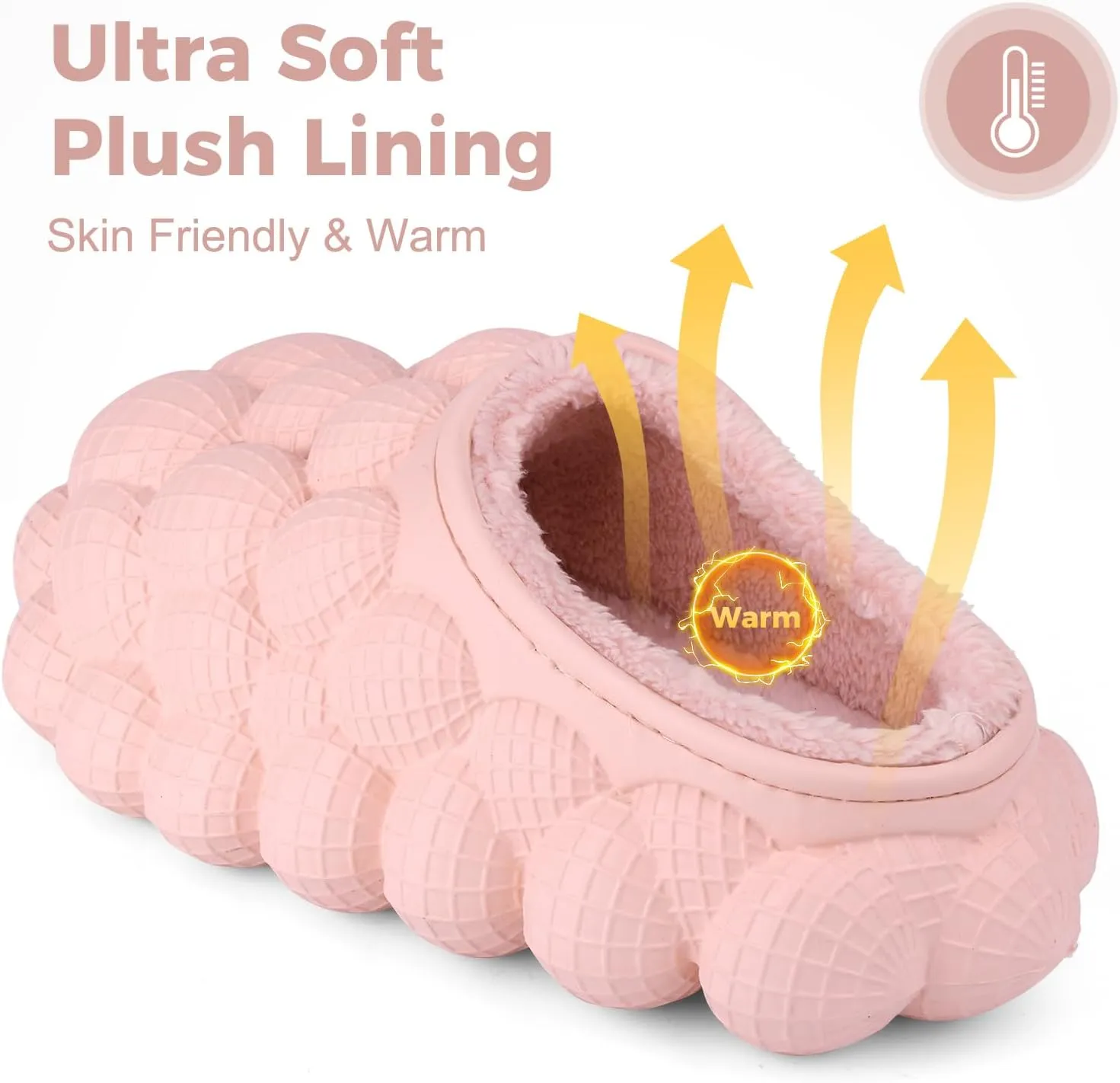 Bubble Slides with Fur for Women Men Winter Warm Fuzzy Plush Lining Thick Sole Bedroom House Slippers