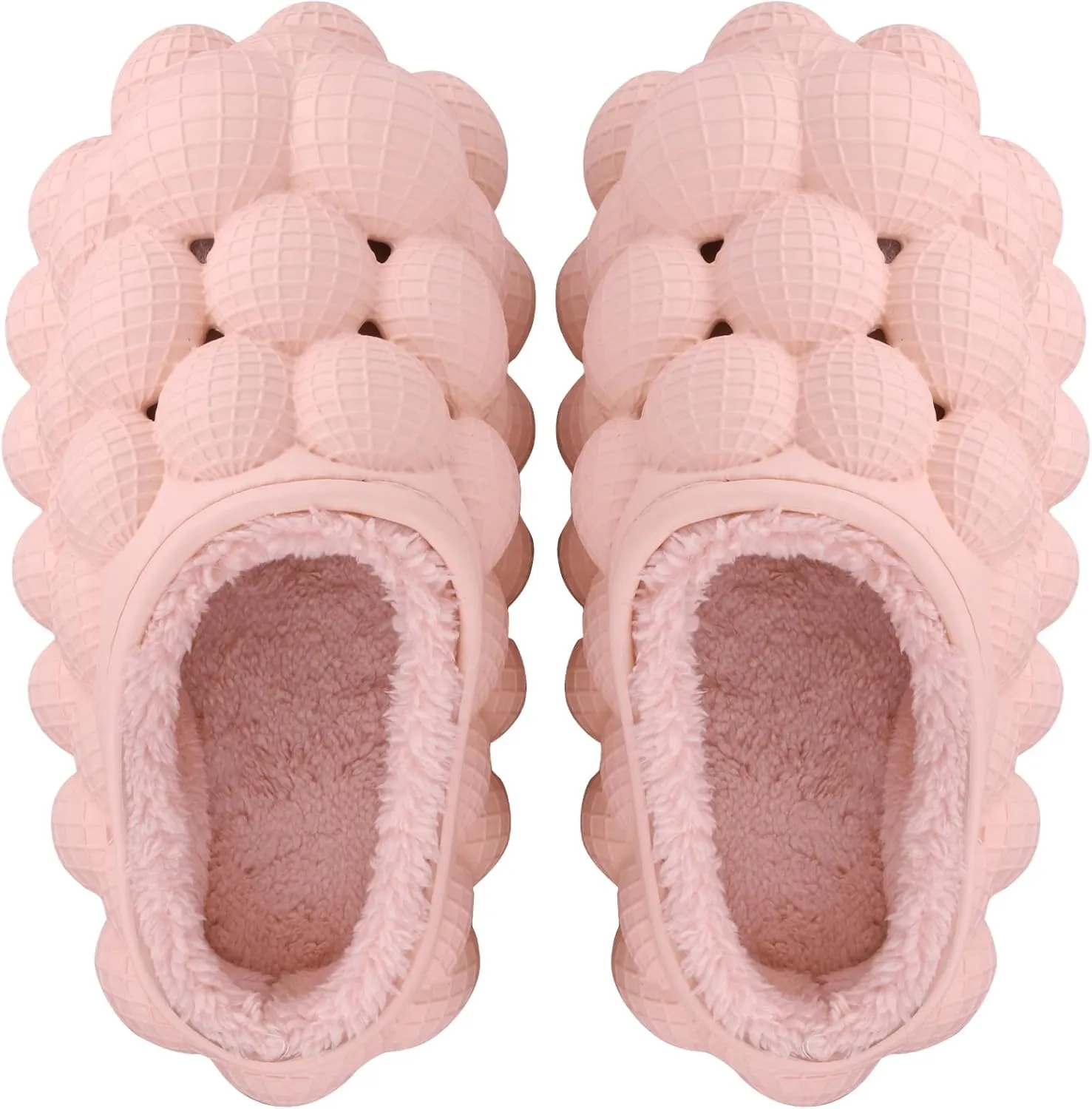 Bubble Slides with Fur for Women Men Winter Warm Fuzzy Plush Lining Thick Sole Bedroom House Slippers