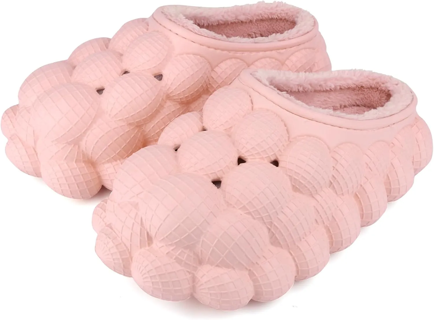 Bubble Slides with Fur for Women Men Winter Warm Fuzzy Plush Lining Thick Sole Bedroom House Slippers