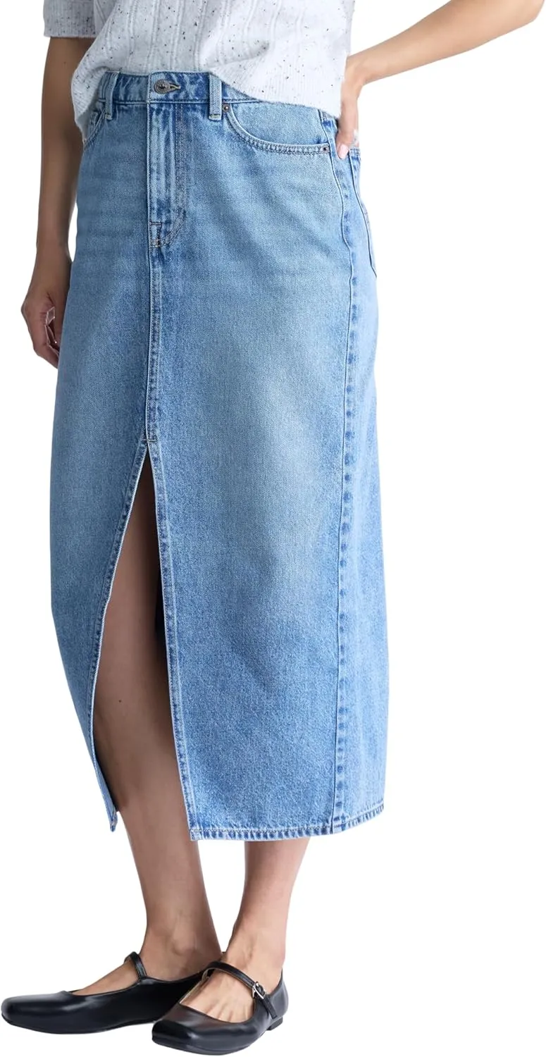 Buffalo David Bitton Women's Samantha High Rise Denim Maxi Skirt with Front Slit