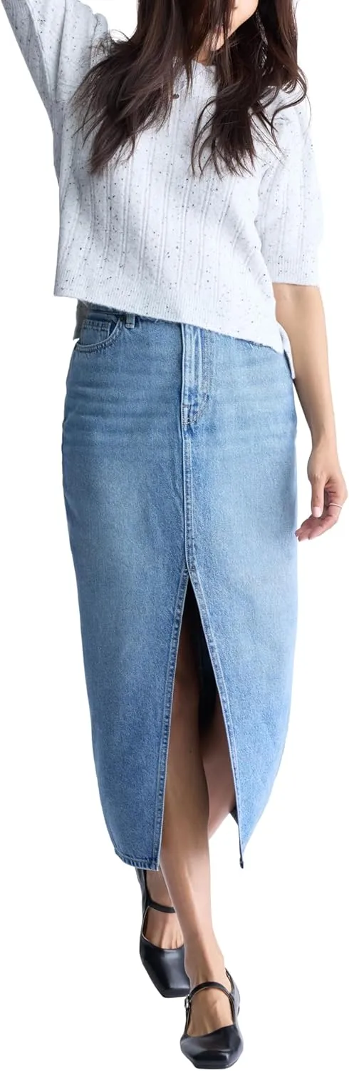 Buffalo David Bitton Women's Samantha High Rise Denim Maxi Skirt with Front Slit