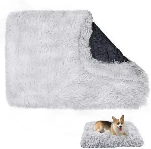 Calming Dog Bed Cover - Washable Large Dog Bed Covers Fluffy Plush Replacement, Waterproof Dog Bed Liner, Pet Bed Cover with Zipper 32x20x3.5 Inches, Grey, Cover Only