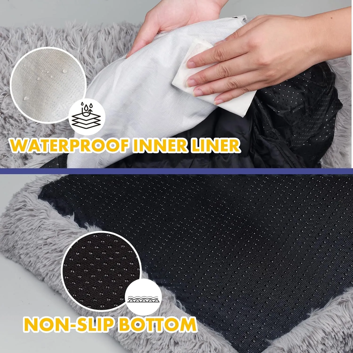 Calming Dog Bed Cover - Washable Large Dog Bed Covers Fluffy Plush Replacement, Waterproof Dog Bed Liner, Pet Bed Cover with Zipper 32x20x3.5 Inches, Grey, Cover Only