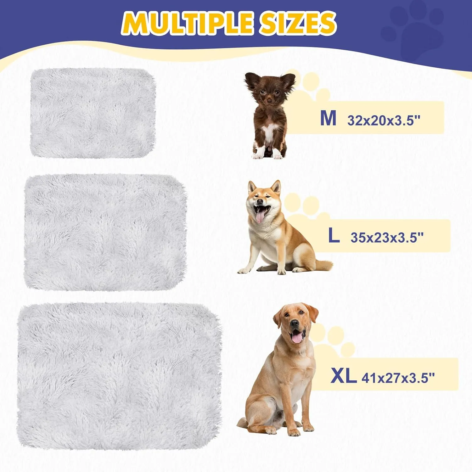 Calming Dog Bed Cover - Washable Large Dog Bed Covers Fluffy Plush Replacement, Waterproof Dog Bed Liner, Pet Bed Cover with Zipper 32x20x3.5 Inches, Grey, Cover Only
