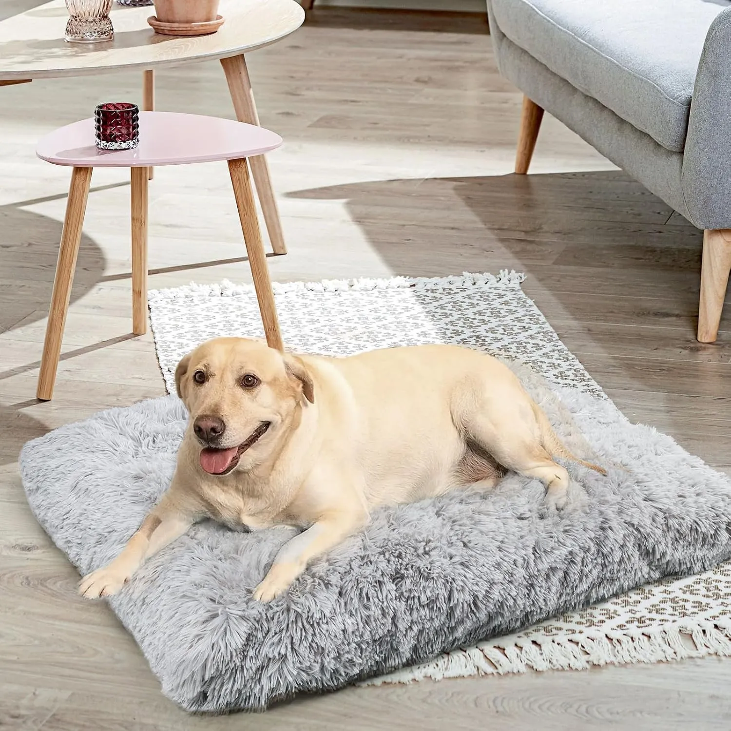 Calming Dog Bed Cover - Washable Large Dog Bed Covers Fluffy Plush Replacement, Waterproof Dog Bed Liner, Pet Bed Cover with Zipper 32x20x3.5 Inches, Grey, Cover Only