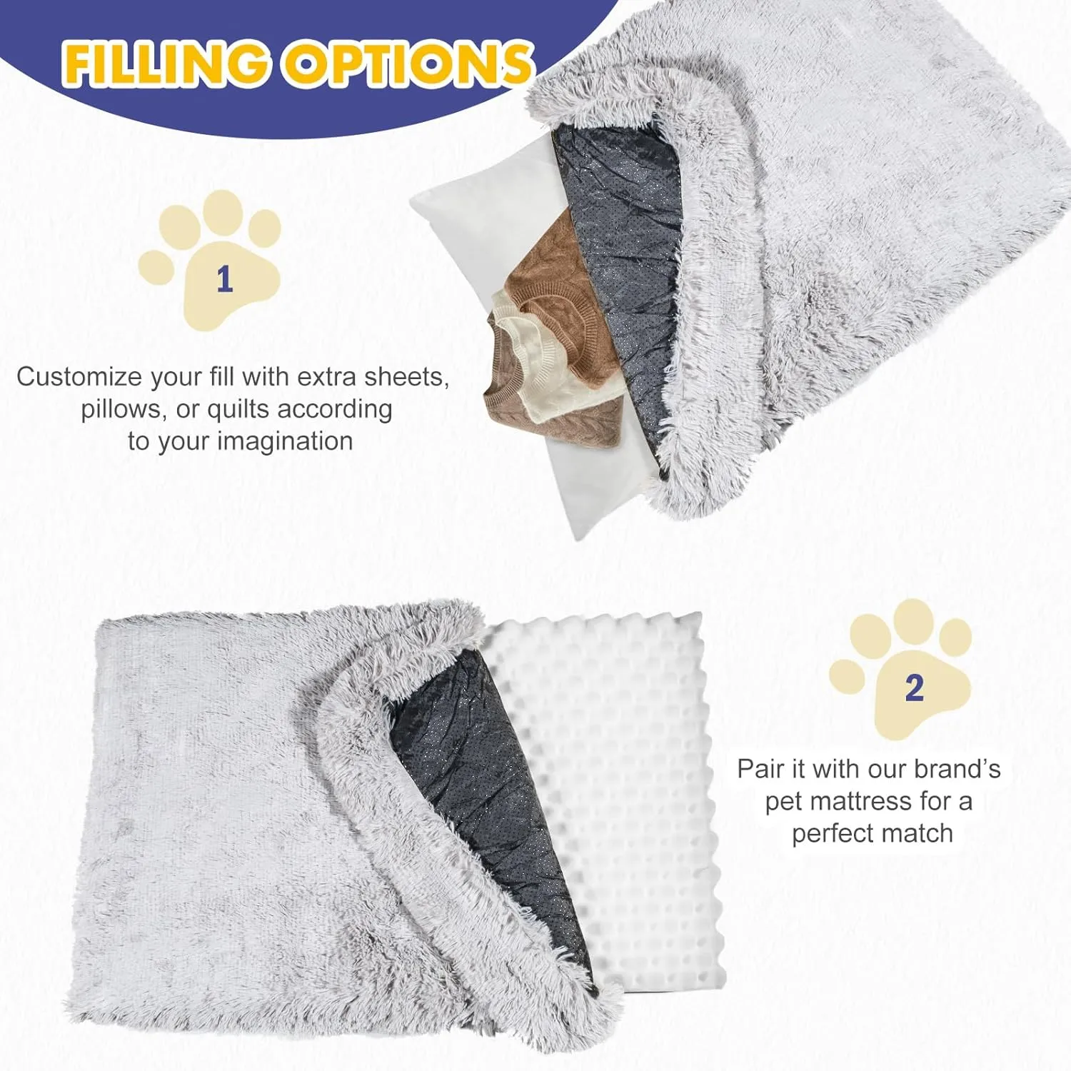 Calming Dog Bed Cover - Washable Large Dog Bed Covers Fluffy Plush Replacement, Waterproof Dog Bed Liner, Pet Bed Cover with Zipper 32x20x3.5 Inches, Grey, Cover Only