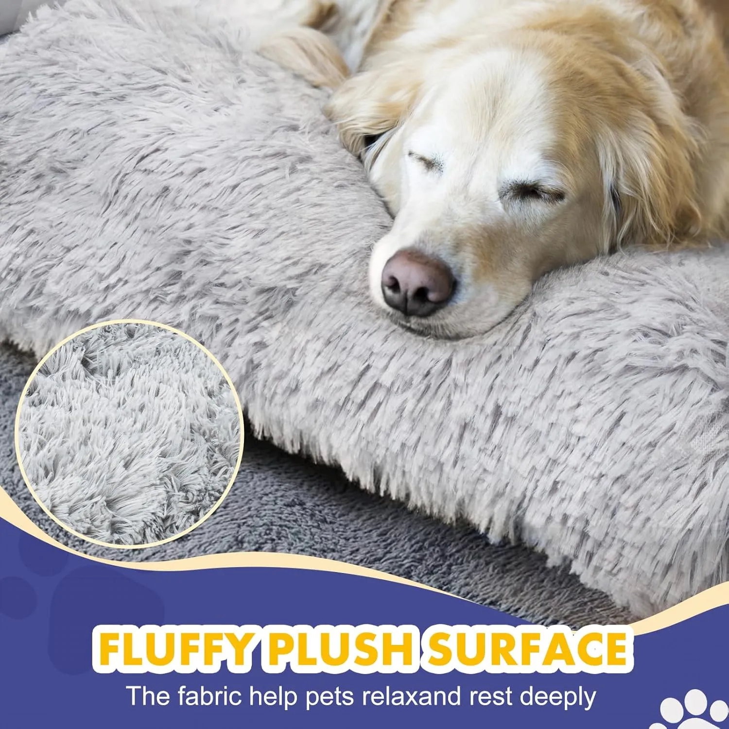 Calming Dog Bed Cover - Washable Large Dog Bed Covers Fluffy Plush Replacement, Waterproof Dog Bed Liner, Pet Bed Cover with Zipper 32x20x3.5 Inches, Grey, Cover Only