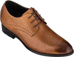 CALTO Height Increasing Elevator Shoes 3 Inches Taller - Light Tan Leather Dress Shoes - Men Invisible Elevated High Heels Oxfords A329013 - Size 7 D(M) US