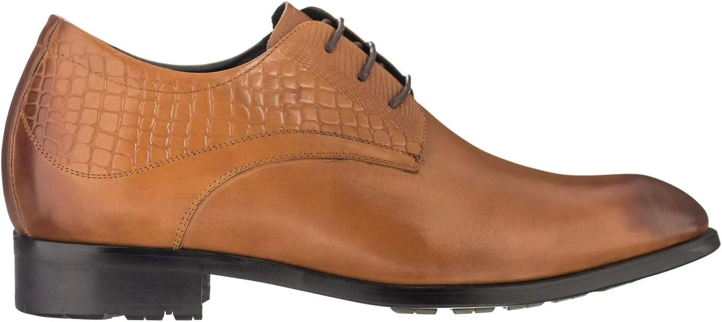 CALTO Height Increasing Elevator Shoes 3 Inches Taller - Light Tan Leather Dress Shoes - Men Invisible Elevated High Heels Oxfords A329013 - Size 7 D(M) US