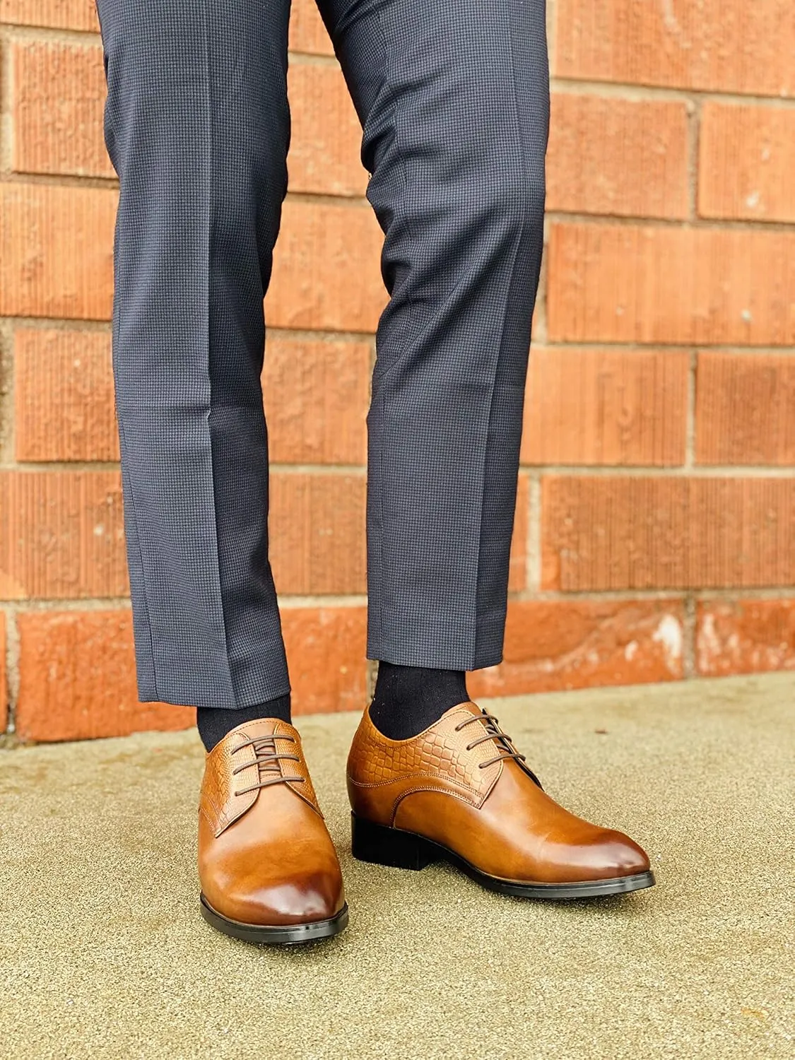 CALTO Height Increasing Elevator Shoes 3 Inches Taller - Light Tan Leather Dress Shoes - Men Invisible Elevated High Heels Oxfords A329013 - Size 7 D(M) US