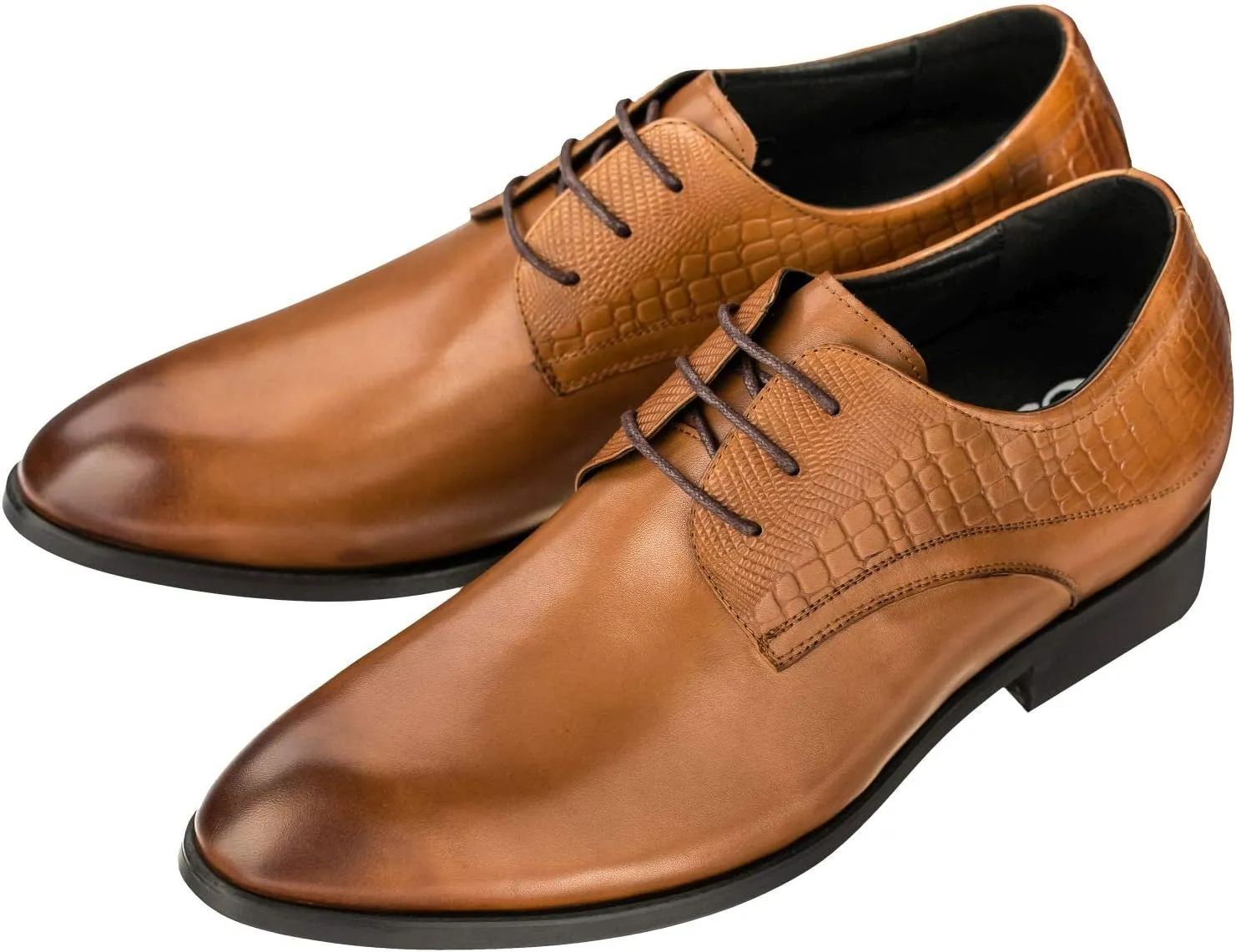 CALTO Height Increasing Elevator Shoes 3 Inches Taller - Light Tan Leather Dress Shoes - Men Invisible Elevated High Heels Oxfords A329013 - Size 7 D(M) US