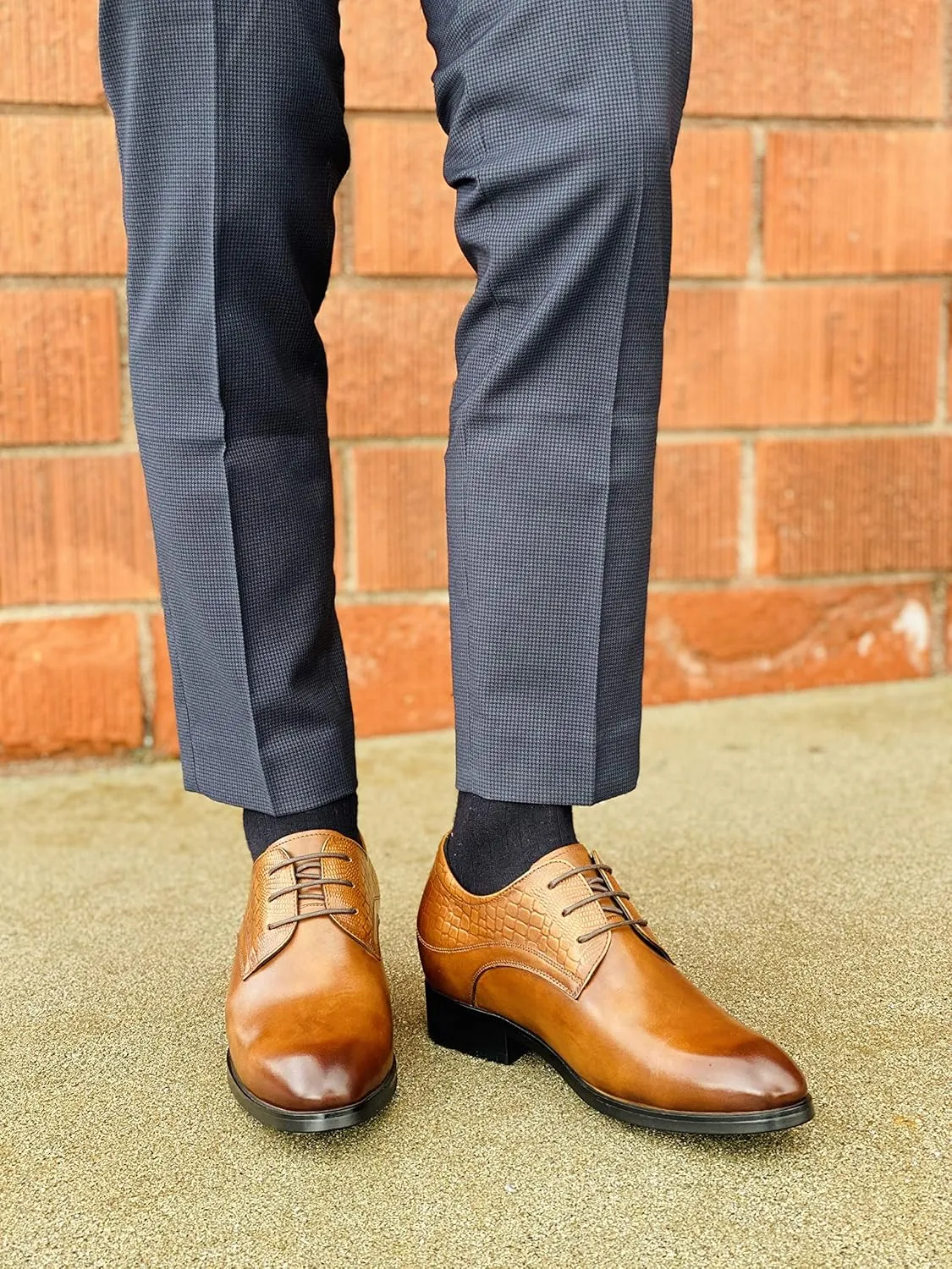 CALTO Height Increasing Elevator Shoes 3 Inches Taller - Light Tan Leather Dress Shoes - Men Invisible Elevated High Heels Oxfords A329013 - Size 7 D(M) US