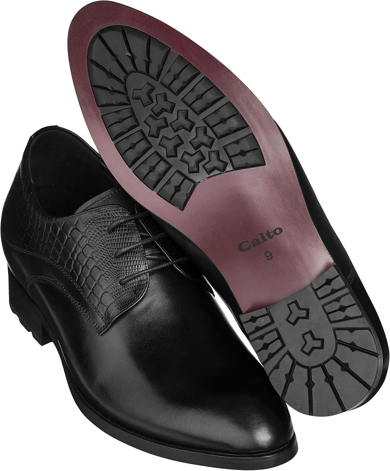 CALTO Mens Elevator Shoes 3 Inches Taller - Height Increasing Black Dress Oxfords - A329011 - Discreet Heels Insole Built-in - A329011 - Size 9 D US