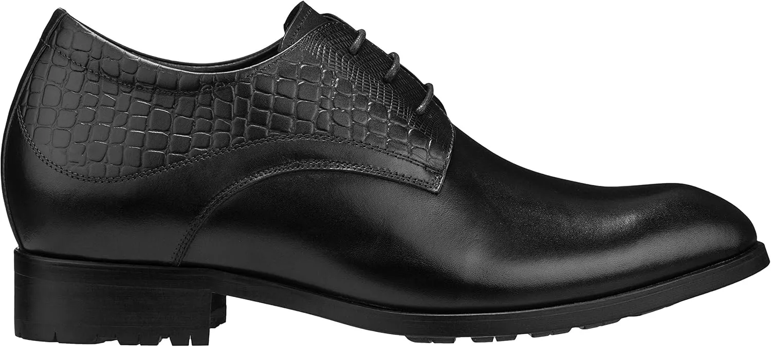 CALTO Mens Elevator Shoes 3 Inches Taller - Height Increasing Black Dress Oxfords - A329011 - Discreet Heels Insole Built-in - A329011 - Size 9 D US
