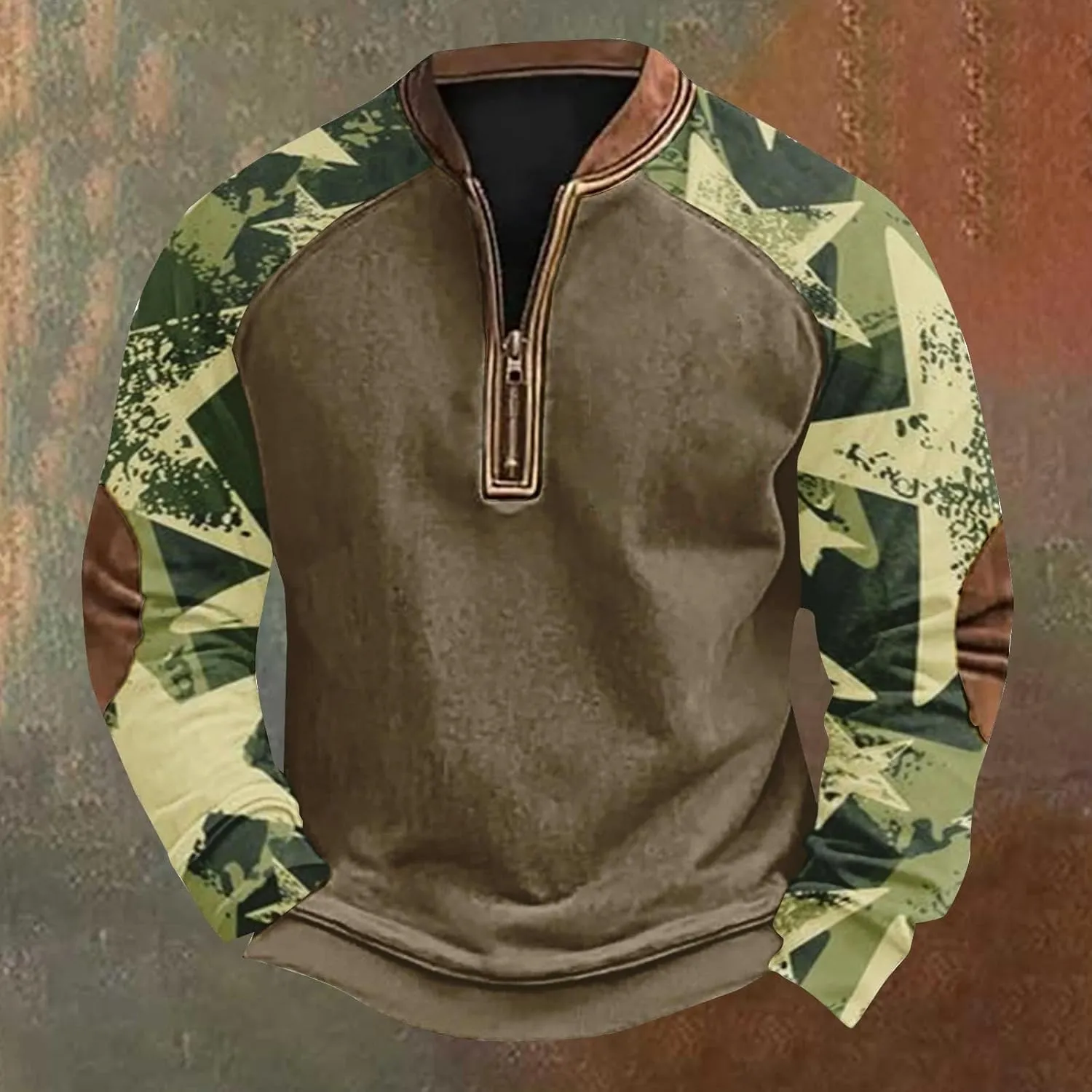 Camo Sweatshirts for Men Quarter Zip Raglan Sleeve Henley Neck Camouflage Vintage Western Pullover Tactical Shirts