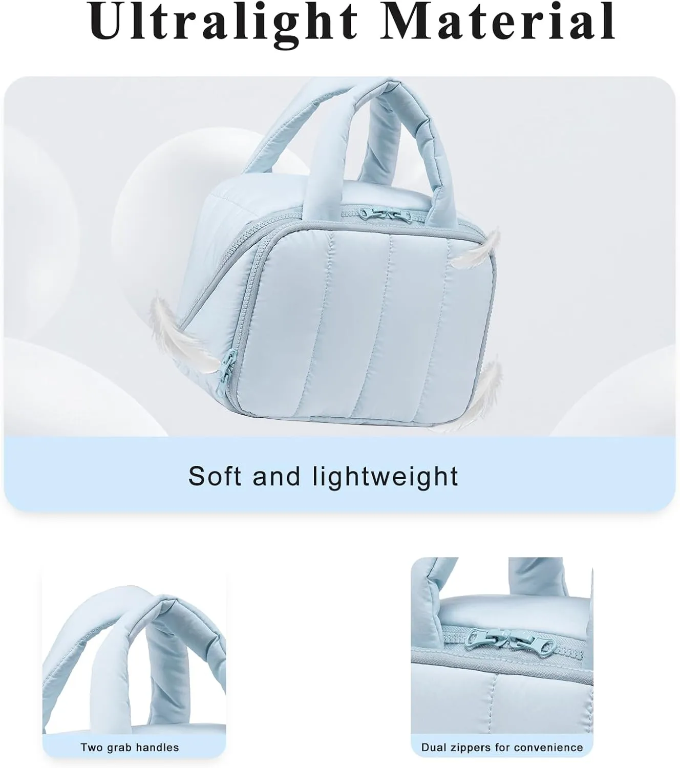 CAMTOP Travel Toiletry Bag for Women Travel Toiletry Organizer Lightweight Large Wide-open Makeup Bag Large Capacity Qulited Cosmetic Bag Puffy for Essentials Organizer (Light-Blue)