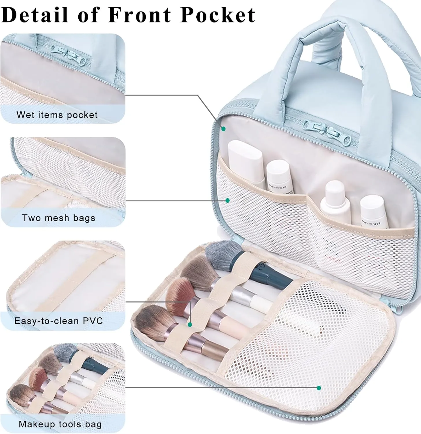 CAMTOP Travel Toiletry Bag for Women Travel Toiletry Organizer Lightweight Large Wide-open Makeup Bag Large Capacity Qulited Cosmetic Bag Puffy for Essentials Organizer (Light-Blue)