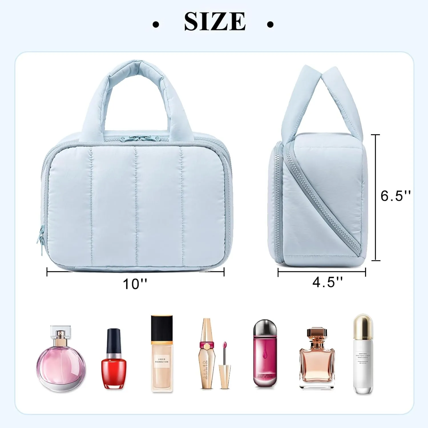 CAMTOP Travel Toiletry Bag for Women Travel Toiletry Organizer Lightweight Large Wide-open Makeup Bag Large Capacity Qulited Cosmetic Bag Puffy for Essentials Organizer (Light-Blue)