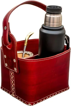Canasto Matero de Cuero - Handmade Leather Mate Bag - Carry Bag for Mate Gourd Set and Thermos - CUSHE Mates