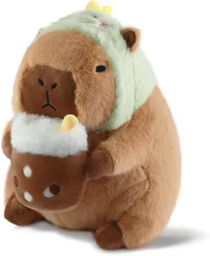 Capybara Plush Pillow Kawaii Soft Stuffed Animals Toy with Dinosaur Hood Cute Capibara Plushie Gifts for Kids Girls Boys Birthday Valentine Room Decor 11 Inch
