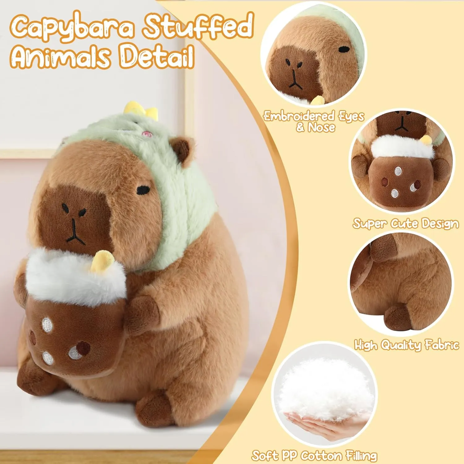Capybara Plush Pillow Kawaii Soft Stuffed Animals Toy with Dinosaur Hood Cute Capibara Plushie Gifts for Kids Girls Boys Birthday Valentine Room Decor 11 Inch