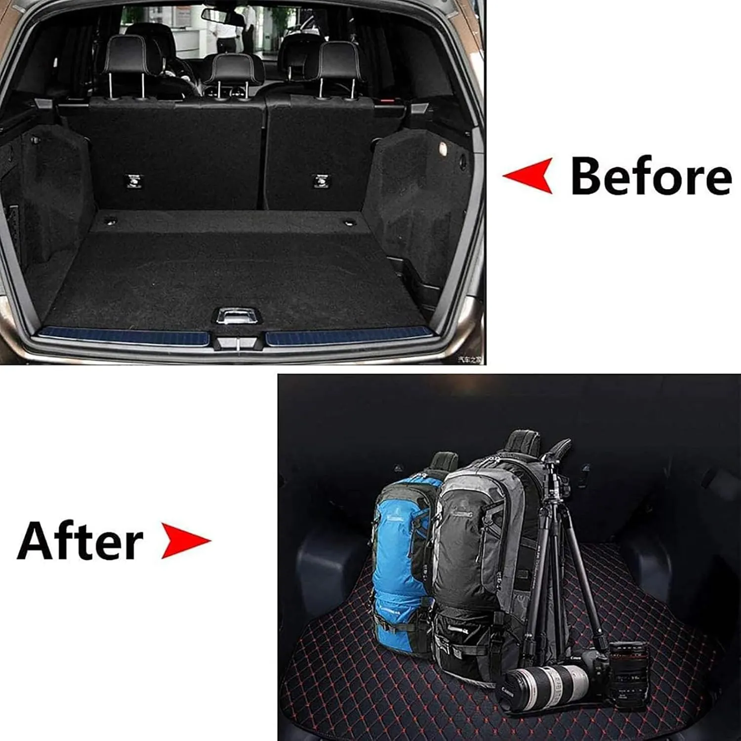 Car Boot Liner Mats for Genesis G80 EV Pure Electric 2023 2024, All-Weather Car Anti-Slip Cargo Tray Liners Carpets, Custom PU Leather Car Rear Cargo Liners, C/Black-Red