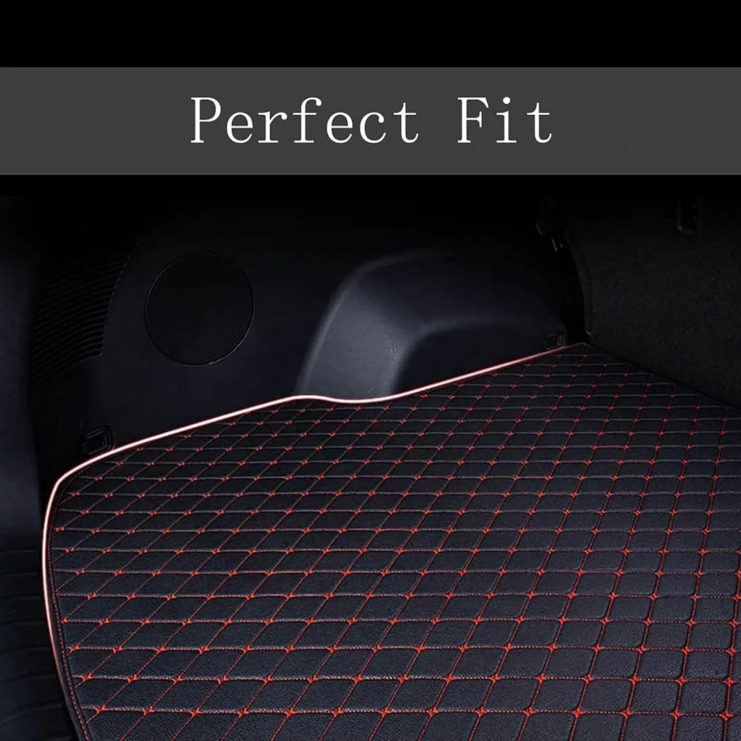 Car Boot Liner Mats for Genesis G80 EV Pure Electric 2023 2024, All-Weather Car Anti-Slip Cargo Tray Liners Carpets, Custom PU Leather Car Rear Cargo Liners, C/Black-Red