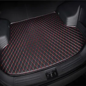 Car Boot Liner Mats for Genesis G80 EV Pure Electric 2023 2024, All-Weather Car Anti-Slip Cargo Tray Liners Carpets, Custom PU Leather Car Rear Cargo Liners, C/Black-Red