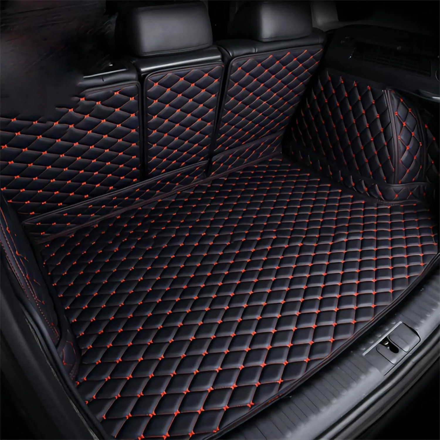 Car Boot Liners for Mitsubishi Eclipse Cross (Facelift 2021) 2021 2022, Full Coverage Leather Boot Mats Waterproof Anti-Scratch Car Boot Protector Accessories,Black-Red