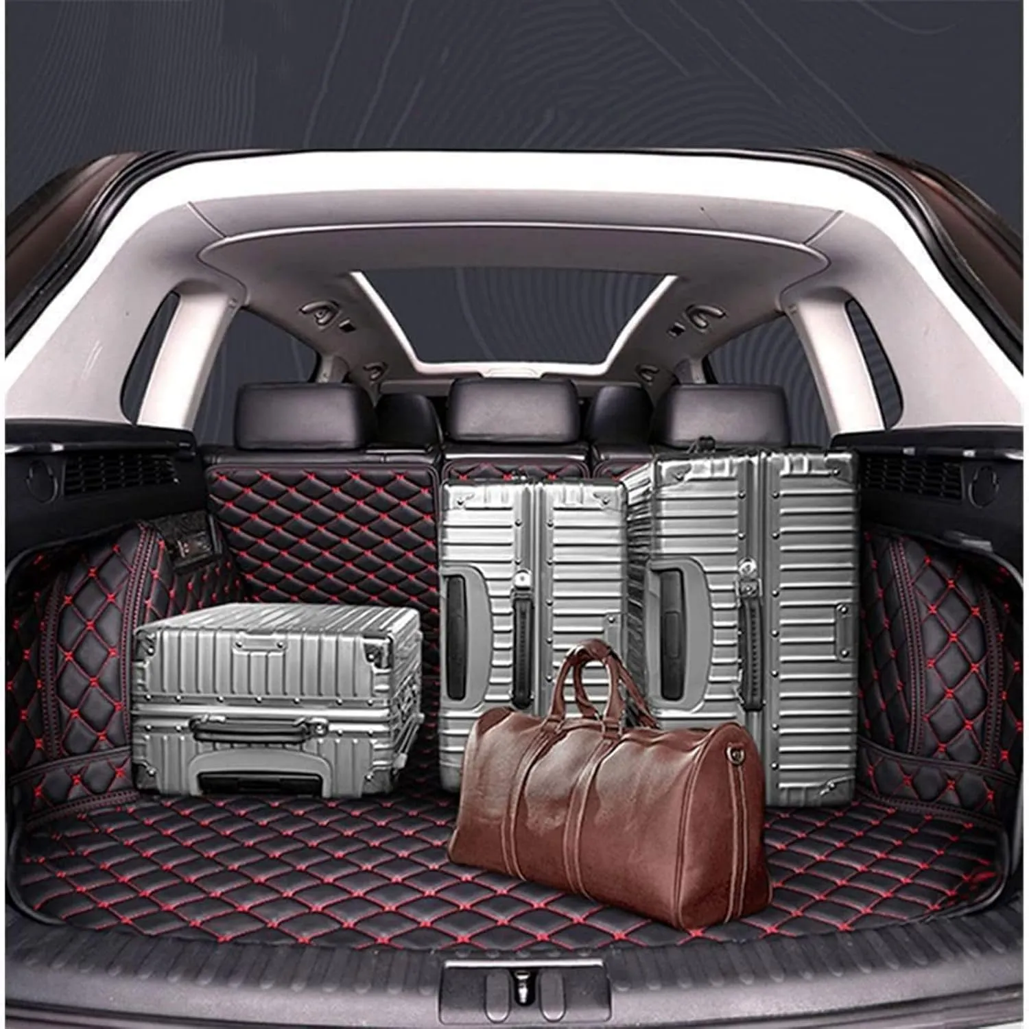 Car Boot Liners for Mitsubishi Eclipse Cross (Facelift 2021) 2021 2022, Full Coverage Leather Boot Mats Waterproof Anti-Scratch Car Boot Protector Accessories,Black-Red