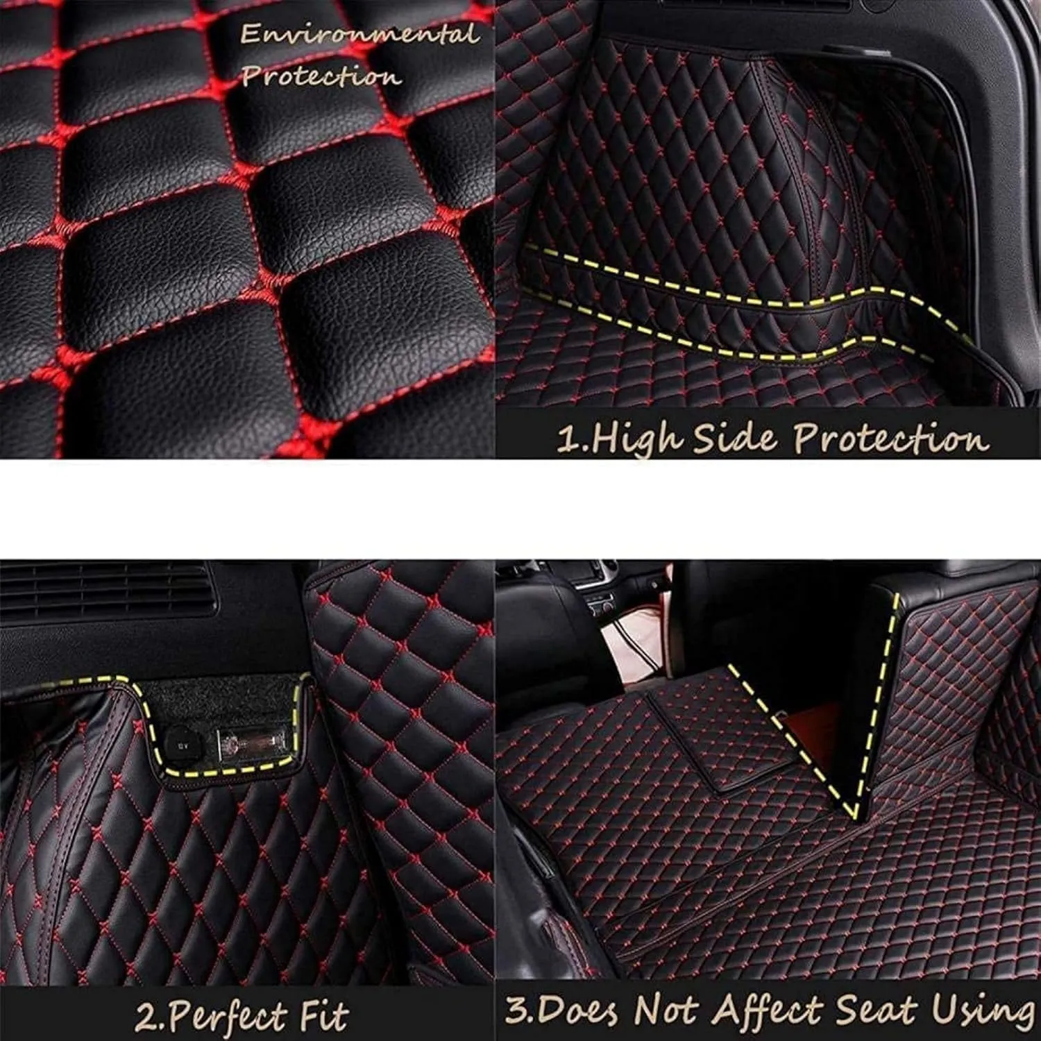 Car Boot Liners for Mitsubishi Eclipse Cross (Facelift 2021) 2021 2022, Full Coverage Leather Boot Mats Waterproof Anti-Scratch Car Boot Protector Accessories,Black-Red