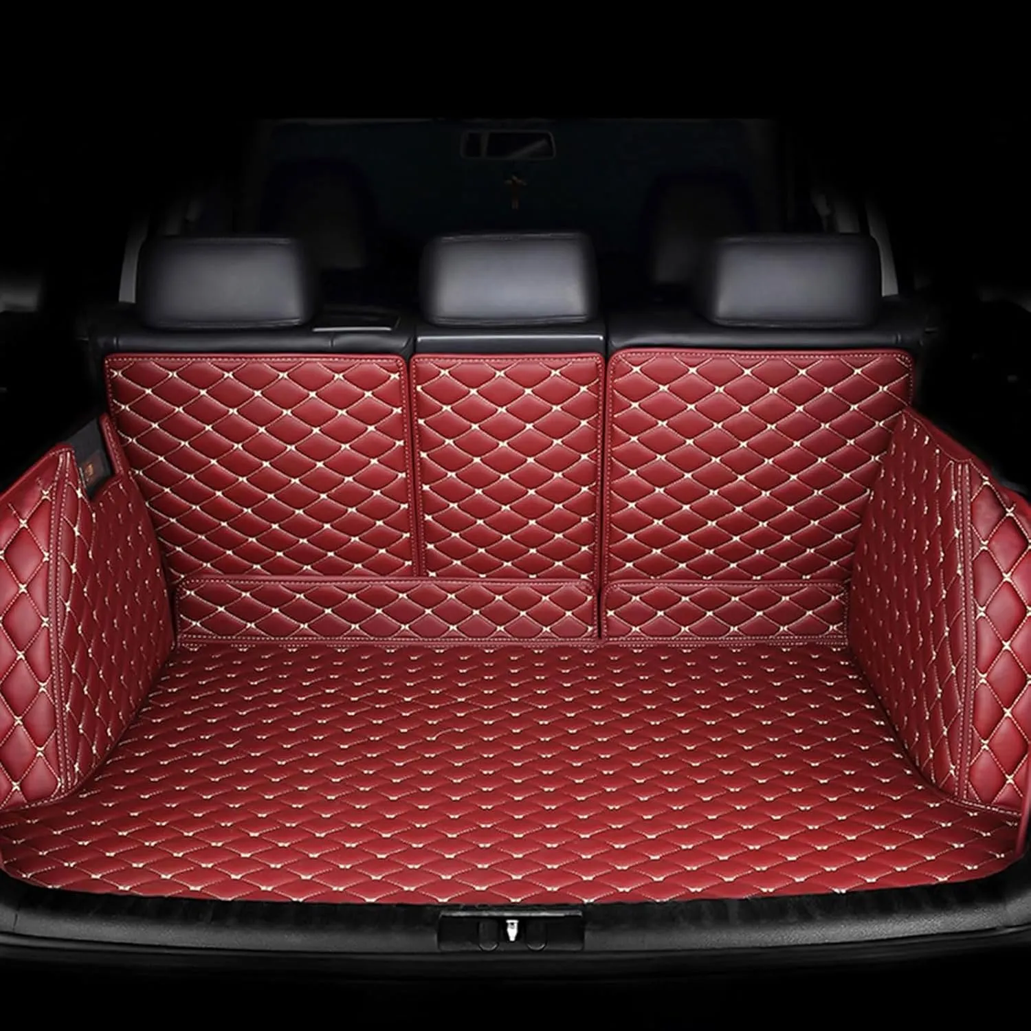 Car Full Coverage Cargo Liners for Nissan X-Trail III (T32) 2014-2018 2019 2020 2021 7-seat, Leather Boot Mats Waterproof Anti-Scratch Car Boot Protector Accessories,Red