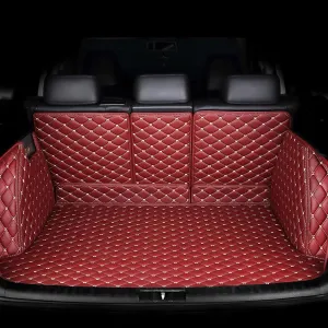 Car Full Coverage Cargo Liners for Nissan X-Trail III (T32) 2014-2018 2019 2020 2021 7-seat, Leather Boot Mats Waterproof Anti-Scratch Car Boot Protector Accessories,Red