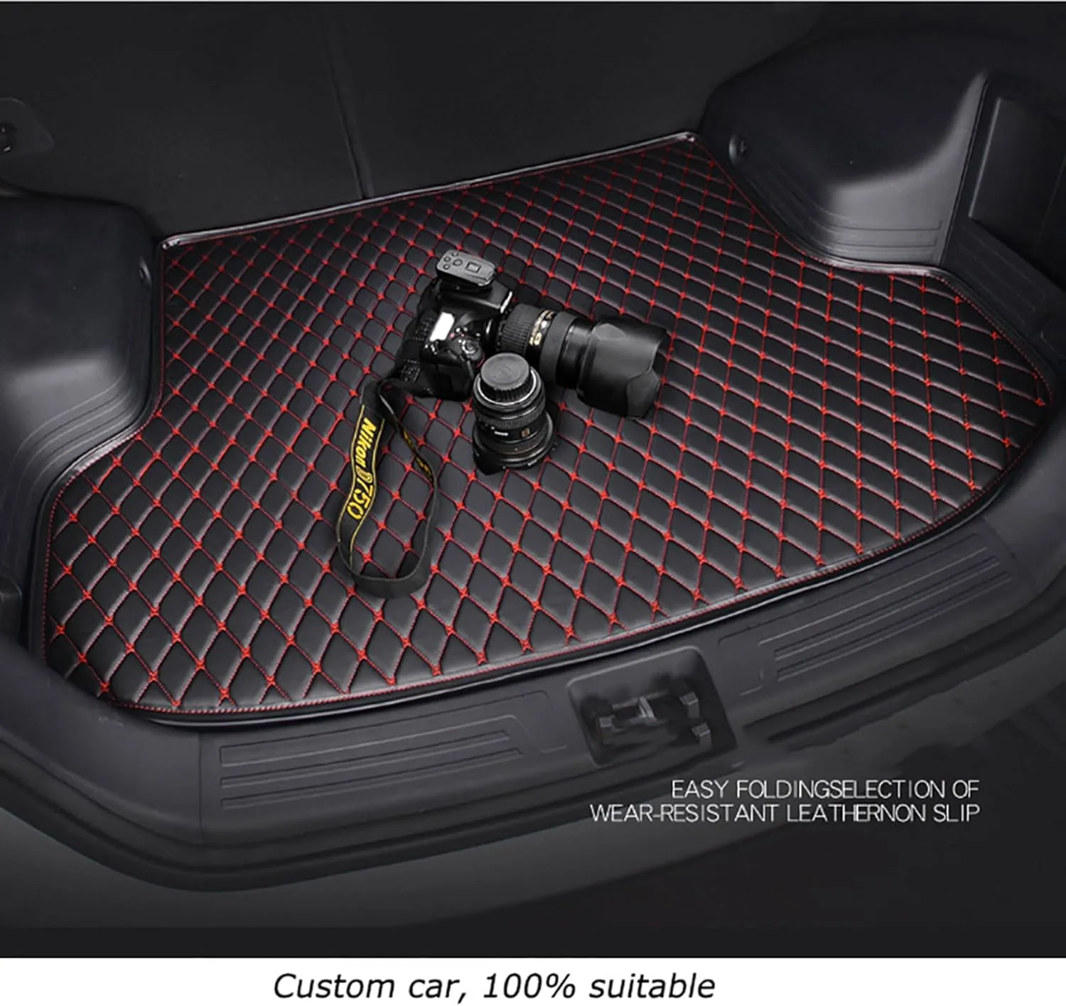 Car Leather Cargo Liners for Genesis G80 EV Pure Electric 2023 2024, Full Coverage Rear Trunk Liner Mats Waterproof Anti-Scratch Protector Pad,Black