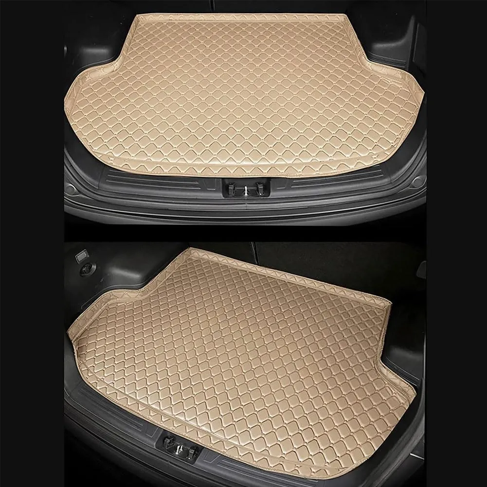 Car Leather Trunk Cargo Mat for Mitsubishi Mirage VI Hatchback 2019, Boot Liner Mats Cargo Tray Protector Carpet All Weather Waterproof Anti-Slip Accessories,A/Beige
