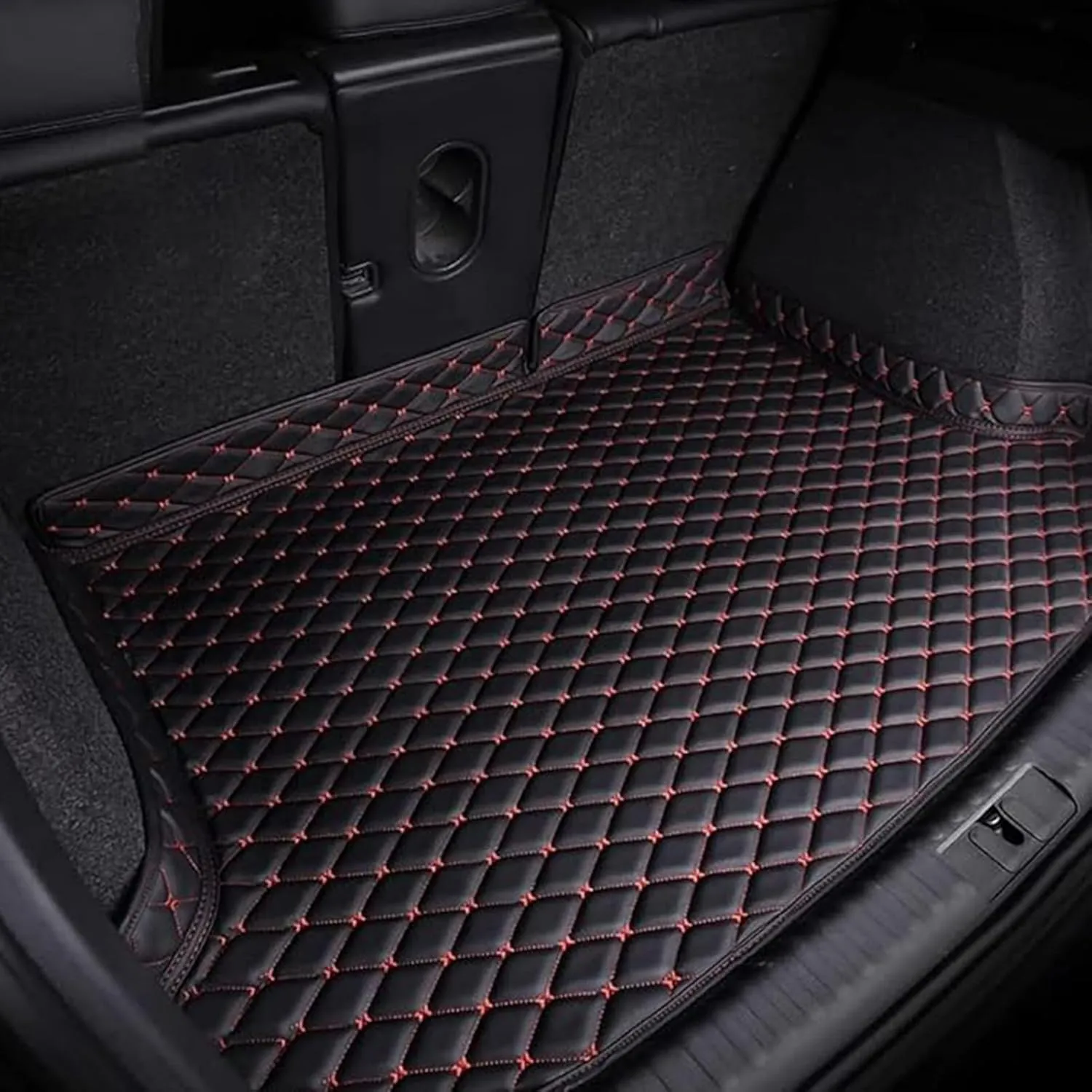 Car Trunk Mat for Mitsubishi Mirage 2012-2022, PU Leather Car Trunk Mat, Durable Waterproof, Car Boot Protector Liner, Interior Accessories,Black-Red