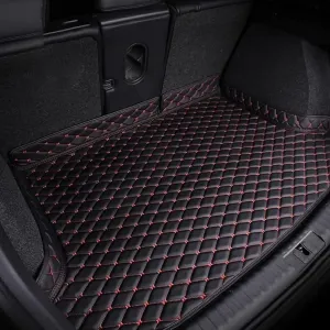Car Trunk Mat for Mitsubishi Mirage 2012-2022, PU Leather Car Trunk Mat, Durable Waterproof, Car Boot Protector Liner, Interior Accessories,Black-Red