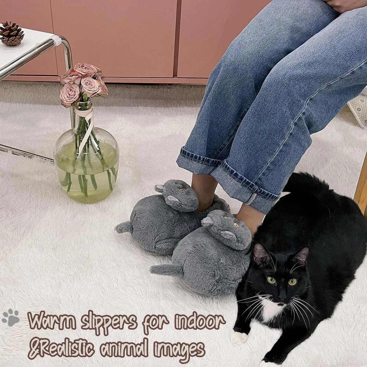 Caramella Bubble Cute Animal Slippers: Fuzzy Memory Foam Cat Slippers for Women, Plush Home Indoor/Outdoor Warm Winter House Shoes