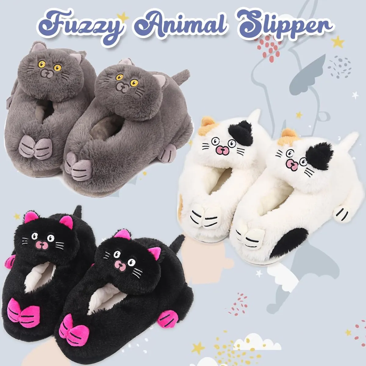 Caramella Bubble Cute Animal Slippers: Fuzzy Memory Foam Cat Slippers for Women, Plush Home Indoor/Outdoor Warm Winter House Shoes