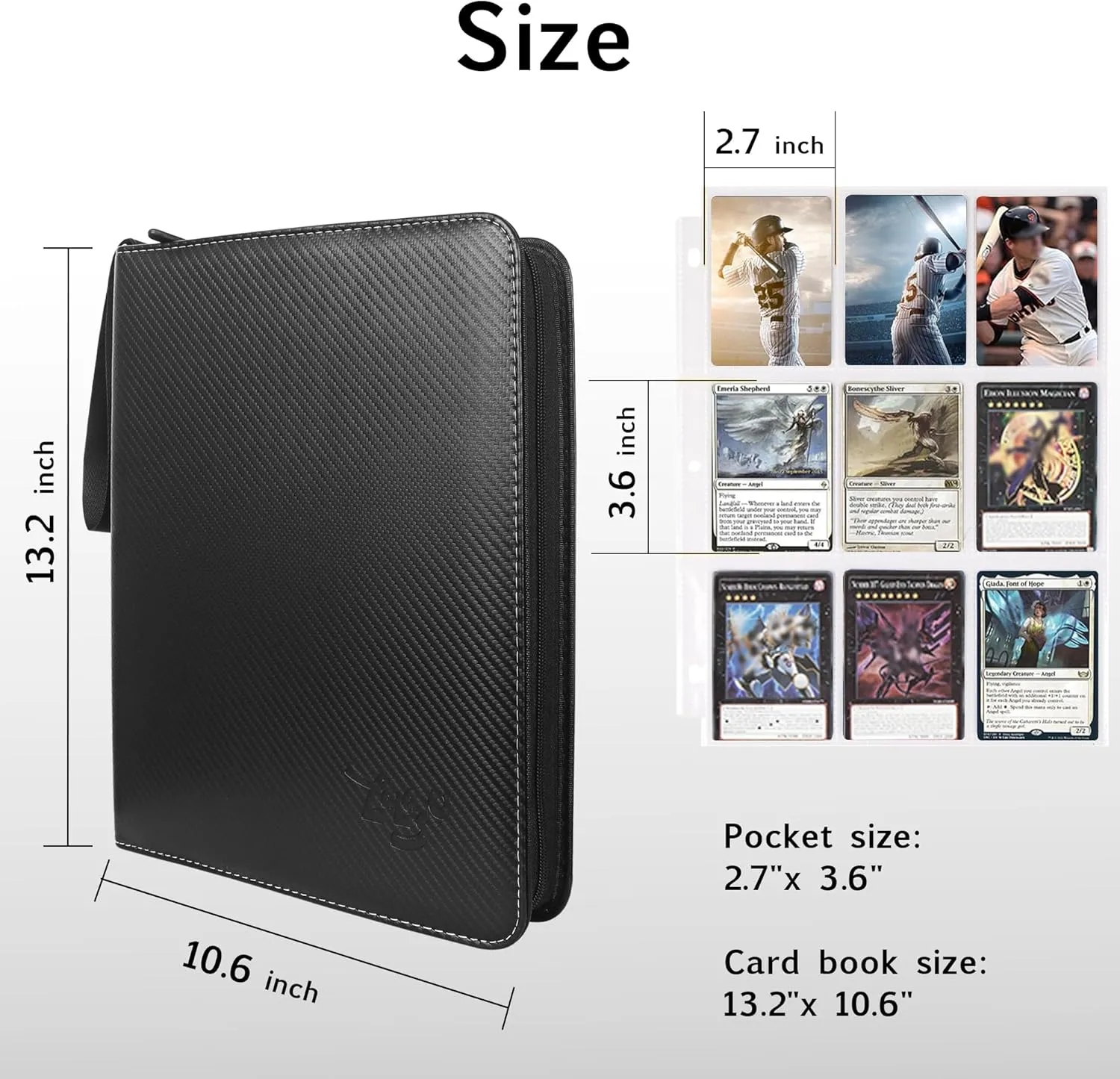 Card Binder 9 Pocket, 2024-2025 Trading Card Binder with Strap and Wristband, 990 Double Sided Pockets Sleeves PU Card Albums Fit for MTG, TCG, Sports Cards for Collectors Boys and Girls Gift