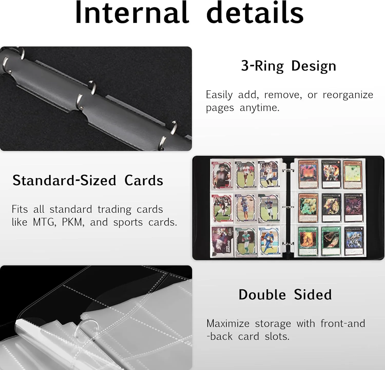 Card Binder 9 Pocket, 2024-2025 Trading Card Binder with Strap and Wristband, 990 Double Sided Pockets Sleeves PU Card Albums Fit for MTG, TCG, Sports Cards for Collectors Boys and Girls Gift