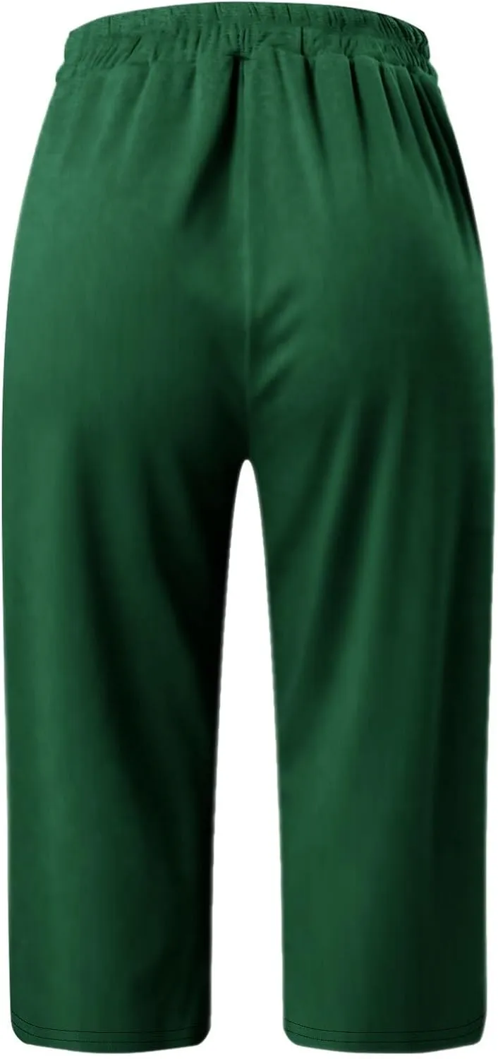 Cargo Capri Pants for Women Wide Leg Linen Pants for Women Loose High Waisted Wide Leg Lounge Drawstring Casual Palazzo