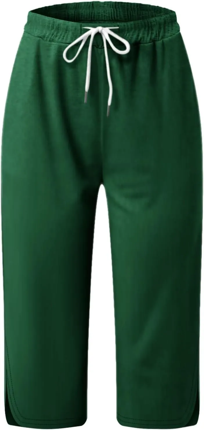 Cargo Capri Pants for Women Wide Leg Linen Pants for Women Loose High Waisted Wide Leg Lounge Drawstring Casual Palazzo