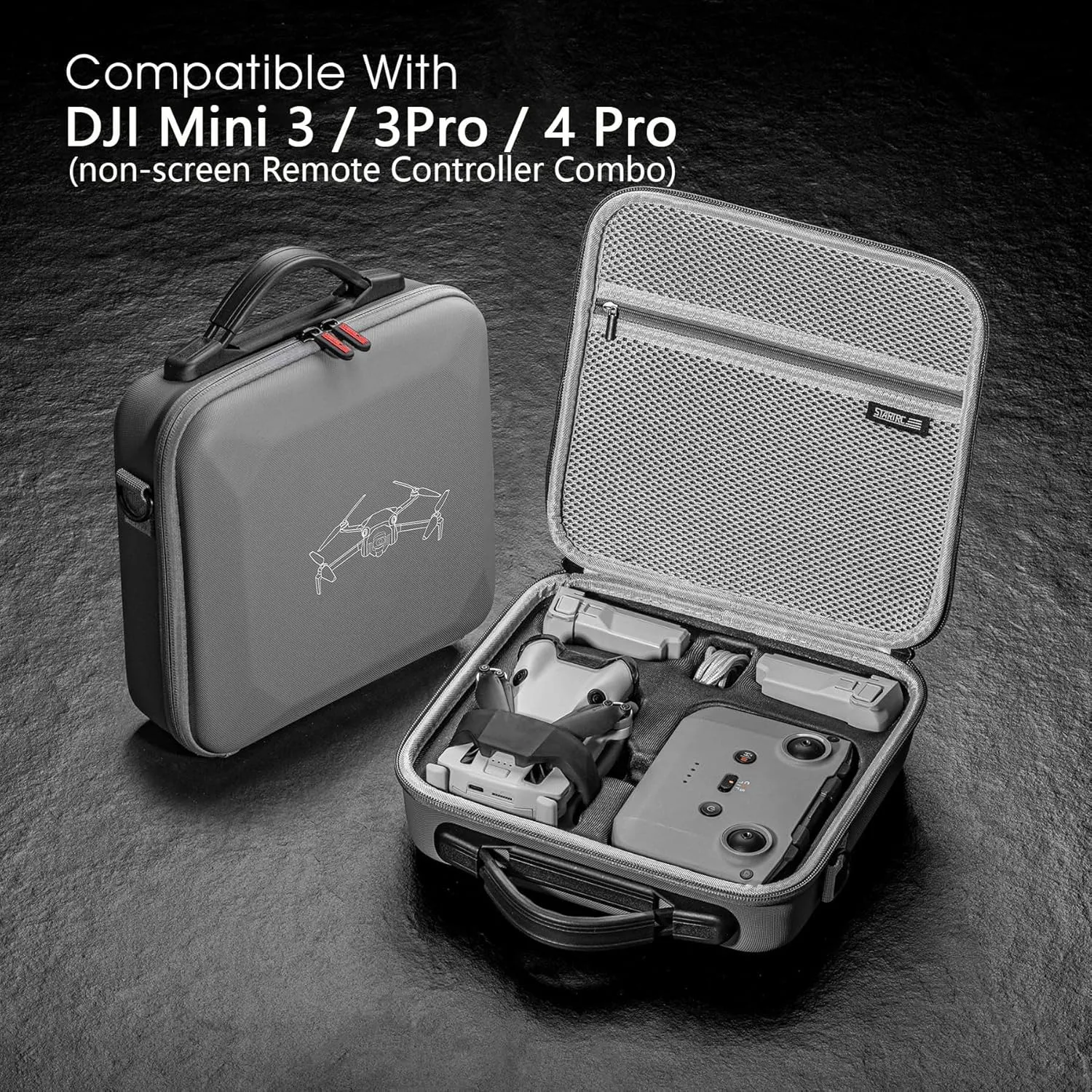 Carrying Case for DJI Mini 4 Pro/ min3 / 3Pro and Accessories, Mini 3 Case Special for RC-N1 /N2 Non-Screen Controller Combo with Shoulder Strap, Waterproof PU Leather Drone Bag for Travel and Storage