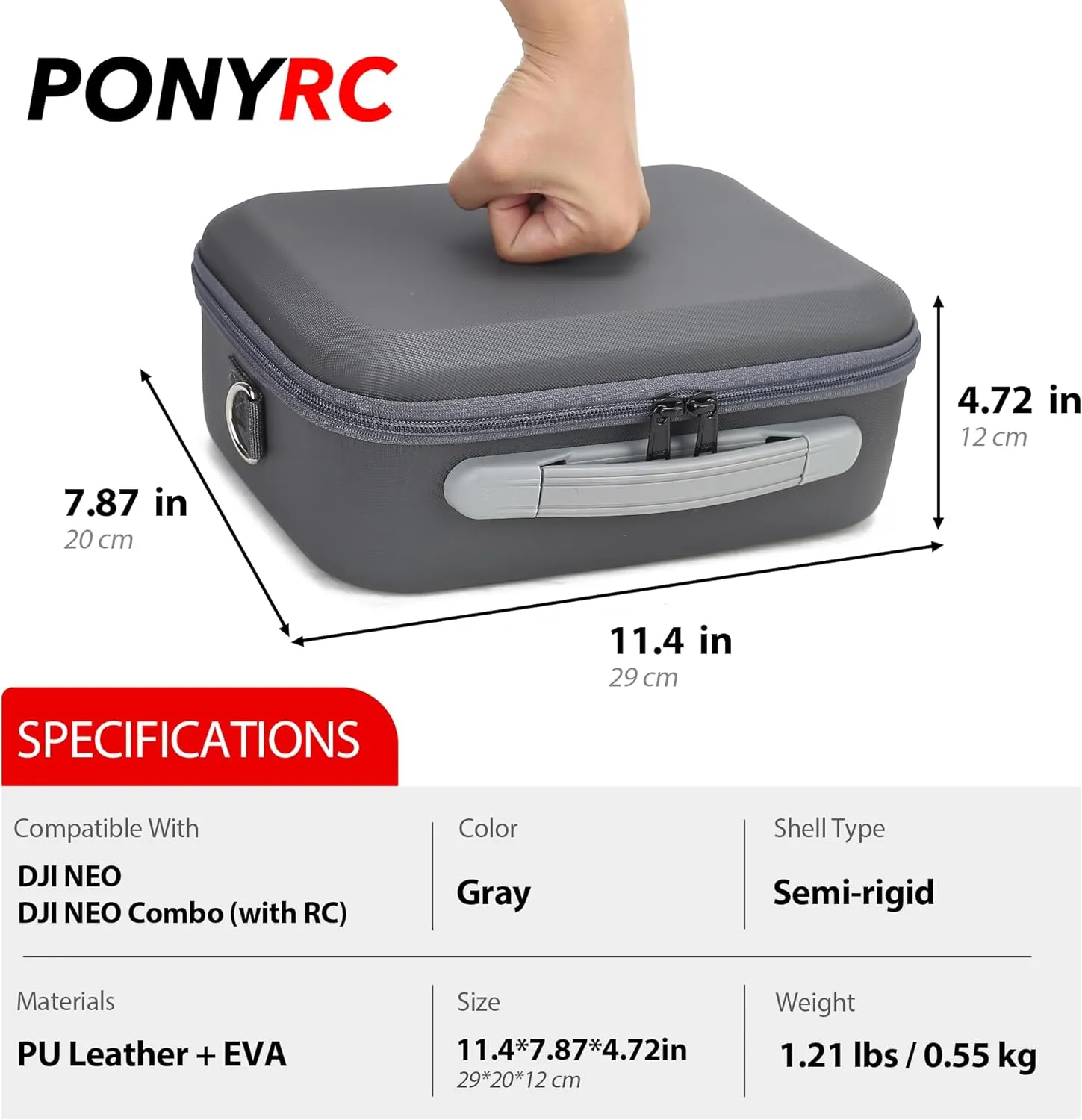 Carrying Case for DJI Neo, Portable PU Leather Storage Shoulder Bag for DJI Neo Combo, Compatible with RC-N3/N2 Remote Controller, Neo Battery, Charging Hub and other Accessories, Grey
