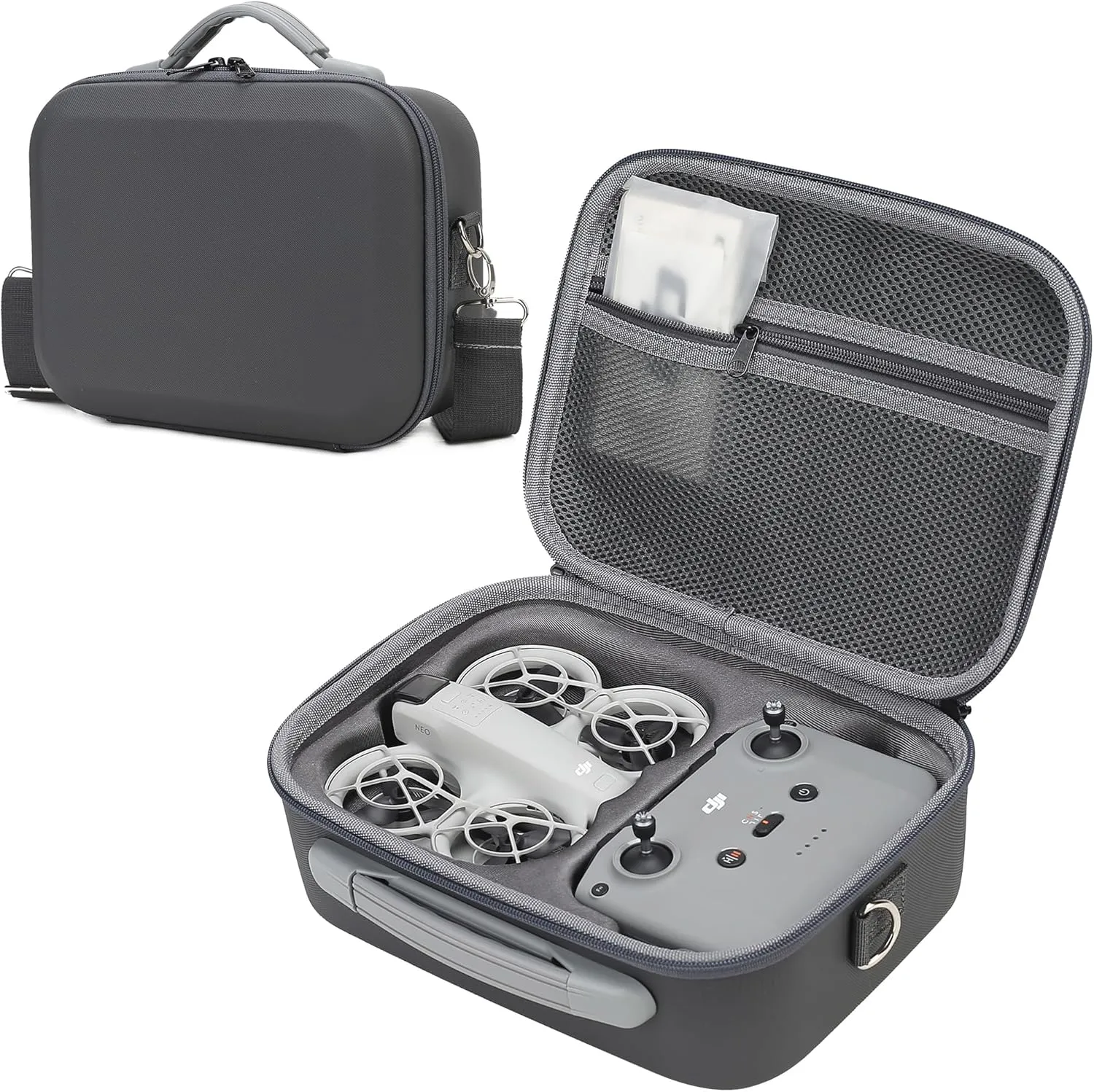 Carrying Case for DJI Neo, Portable PU Leather Storage Shoulder Bag for DJI Neo Combo, Compatible with RC-N3/N2 Remote Controller, Neo Battery, Charging Hub and other Accessories, Grey