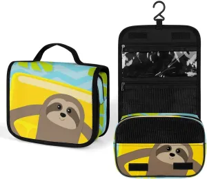 Cartoon Beach Hanging Toiletry Bag for Women, Sloth Personalized Makeup Bag Cosmetic Bags with Sturdy Hook,Leather Waterproof Travel Toiletry Bag