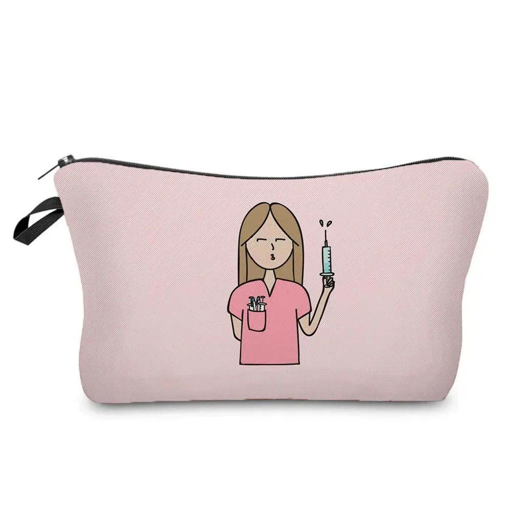 Cartoon Ladies Nurse Printed Cosmetic Bags Foldable High Capacity Women Makeup Bag Eco Reusable Storage Bag Chic Pencil Case